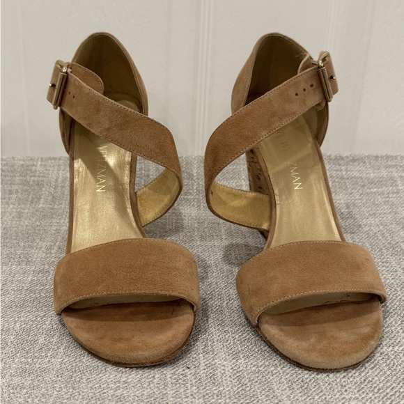 Woman STUART WEITZMAN Nude Tan Suede Strappy Cork Wedges Sandals Shoes Sz 7 EUC - Picture 2 of 9